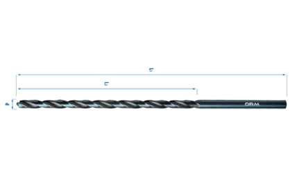 Very long helical drill bit with cylindrical shank – grinded